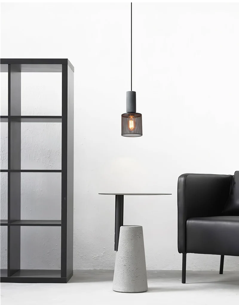 Industriële Hanglamp met Cement & Zwart Mesh — 6 Vormen | Sansoti