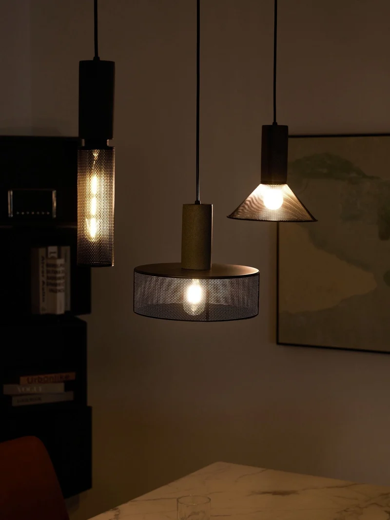 Industriële Hanglamp met Cement & Zwart Mesh — 6 Vormen | Sansoti