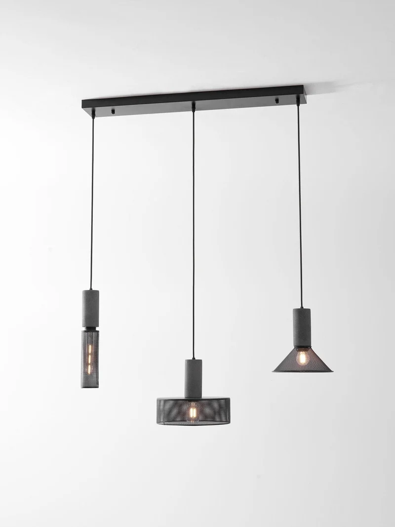 Industriële Hanglamp met Cement & Zwart Mesh — 6 Vormen | Sansoti