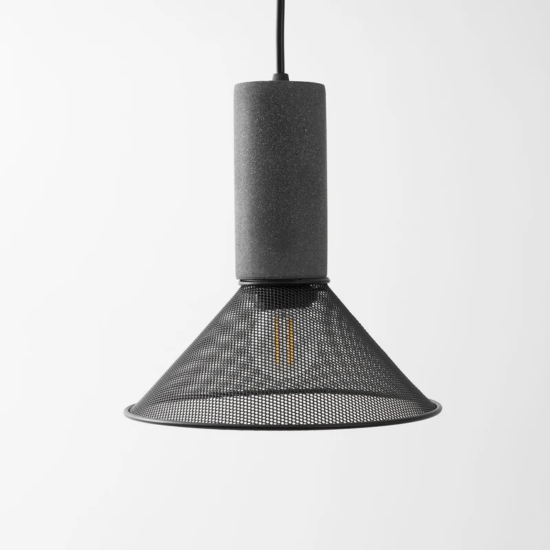 Industriële Hanglamp met Cement & Zwart Mesh — 6 Vormen | Sansoti