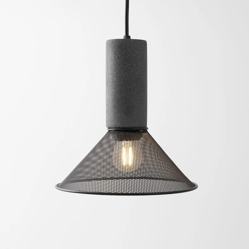 Industriële Hanglamp met Cement & Zwart Mesh — 6 Vormen | Sansoti