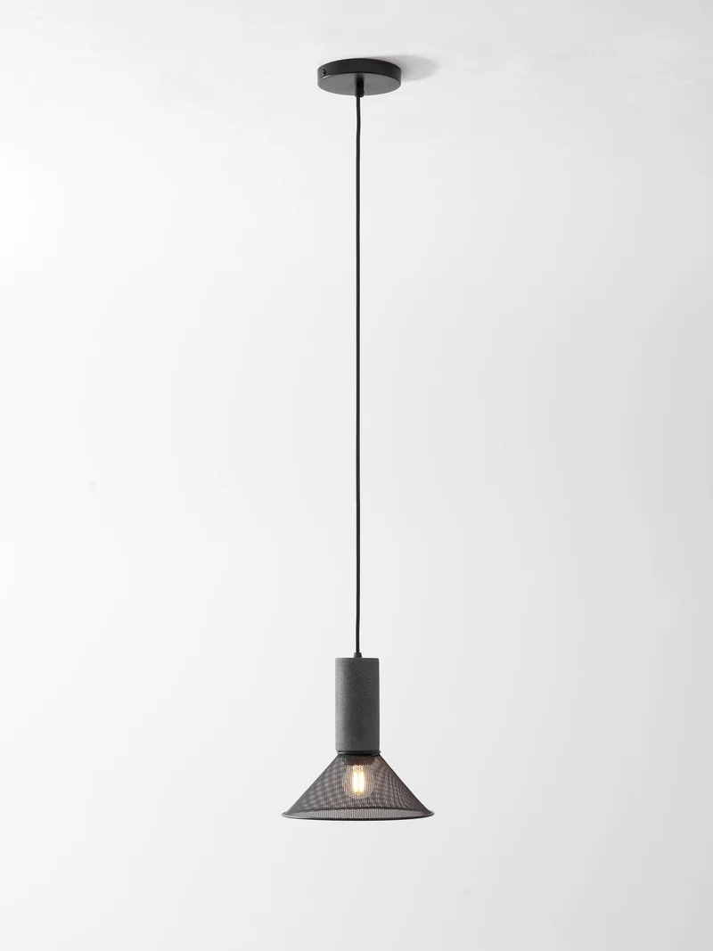 Industriële Hanglamp met Cement & Zwart Mesh — 6 Vormen | Sansoti