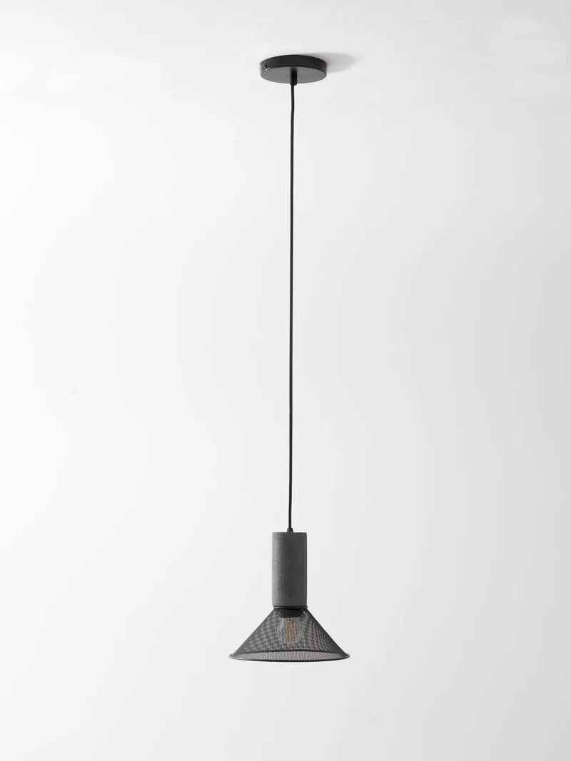Industriële Hanglamp met Cement & Zwart Mesh — 6 Vormen | Sansoti