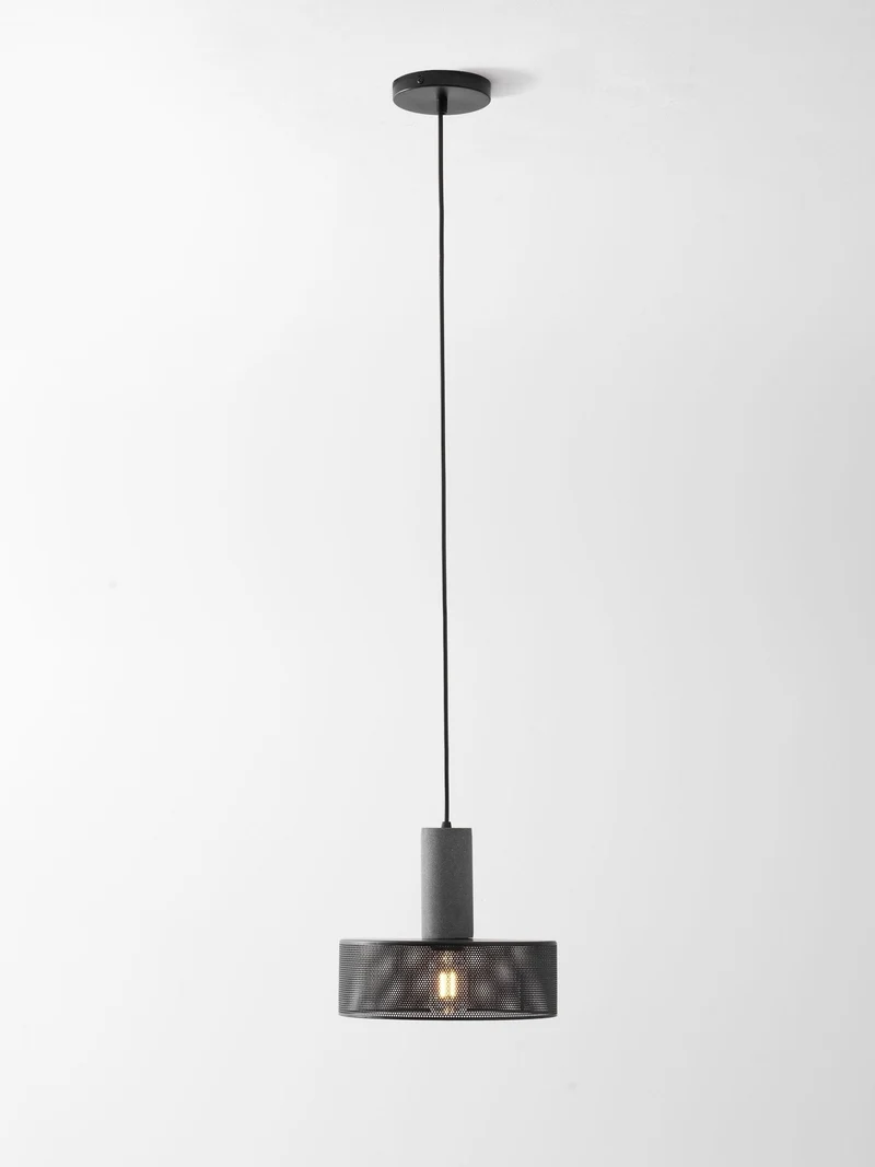 Industriële Hanglamp met Cement & Zwart Mesh — 6 Vormen | Sansoti