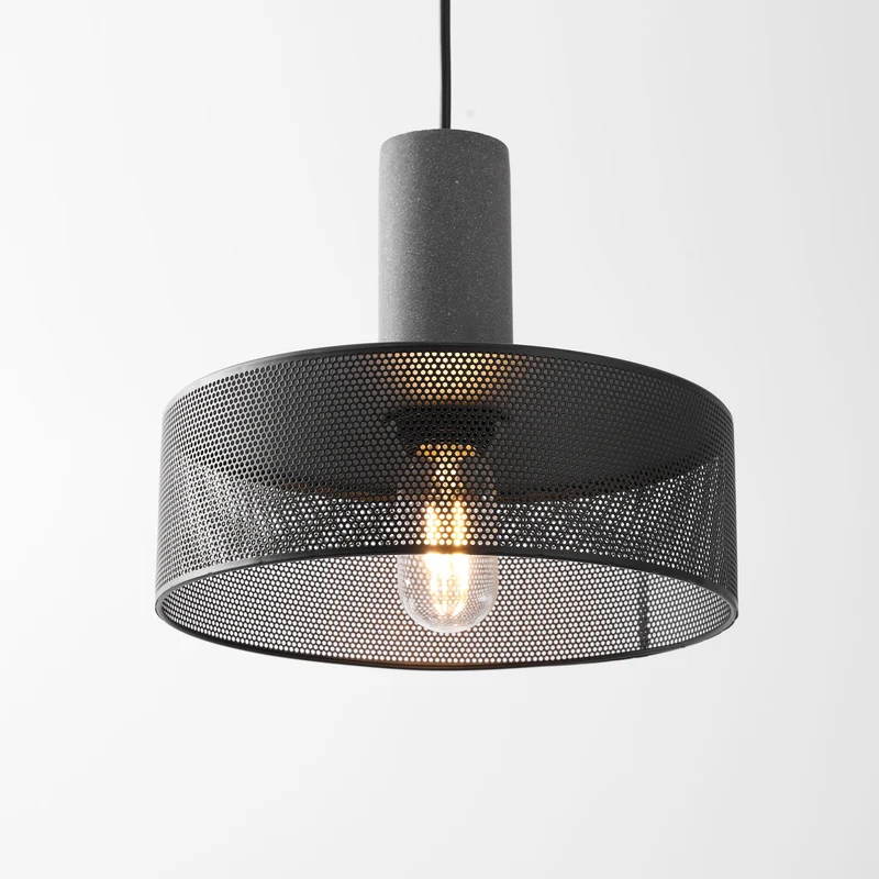 Industriële Hanglamp met Cement & Zwart Mesh — 6 Vormen | Sansoti