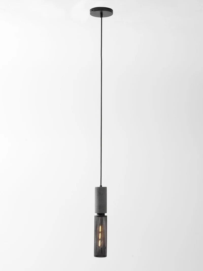 Industriële Hanglamp met Cement & Zwart Mesh — 6 Vormen | Sansoti