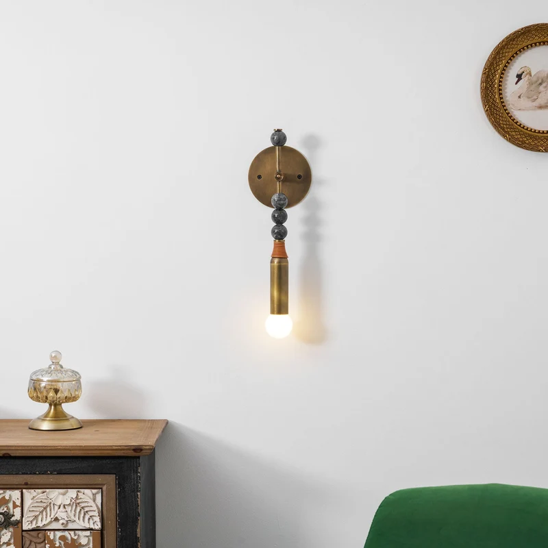 Toam Wandlamp Marmer Messing – Persepolis Geïnspireerd Design met Antique Brass Afwerking 18.9 en 27.6 inch | Sansoti