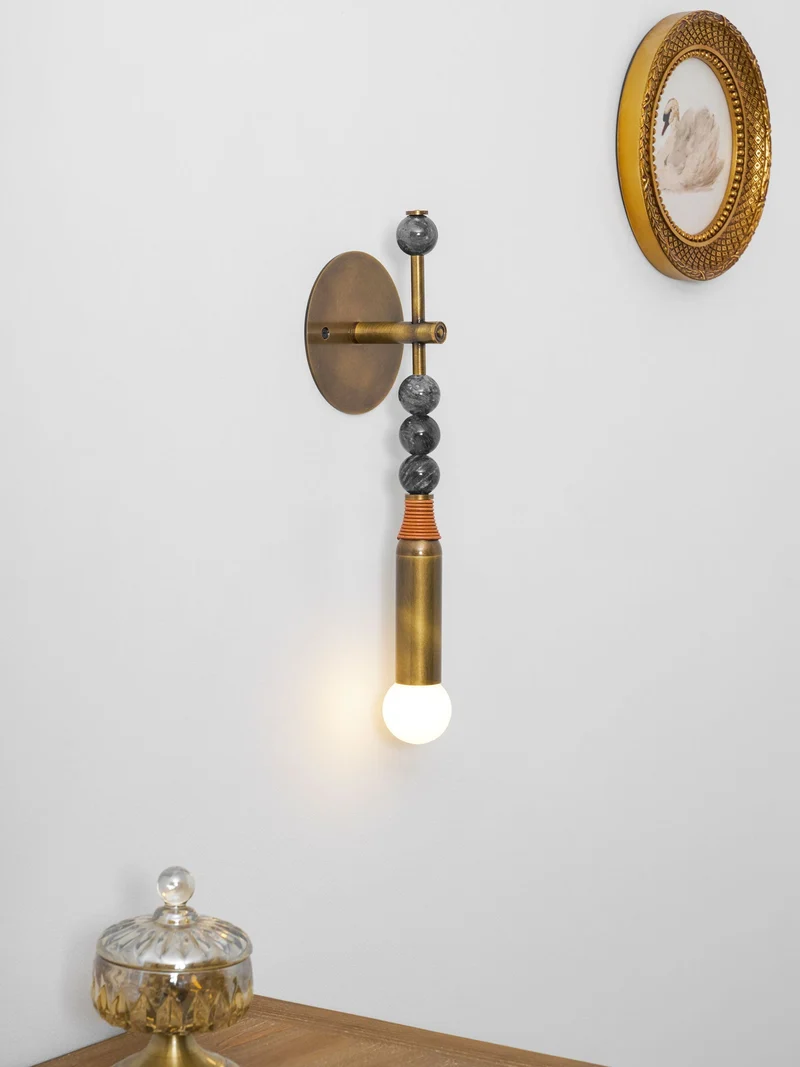 Toam Wandlamp Marmer Messing – Persepolis Geïnspireerd Design met Antique Brass Afwerking 18.9 en 27.6 inch | Sansoti