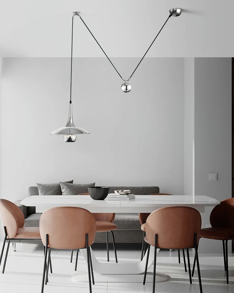 Verstelbare Hanglamp met Tegengewicht — Industriële Metalen Pendellamp in Chroom of Goud | Sansoti