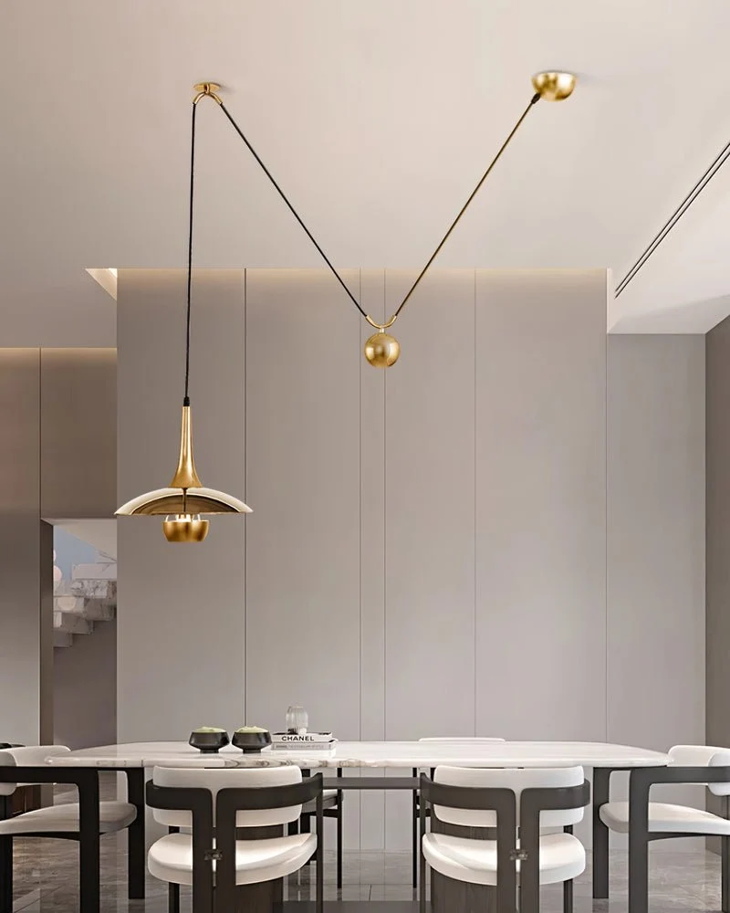 Verstelbare Hanglamp met Tegengewicht — Industriële Metalen Pendellamp in Chroom of Goud | Sansoti