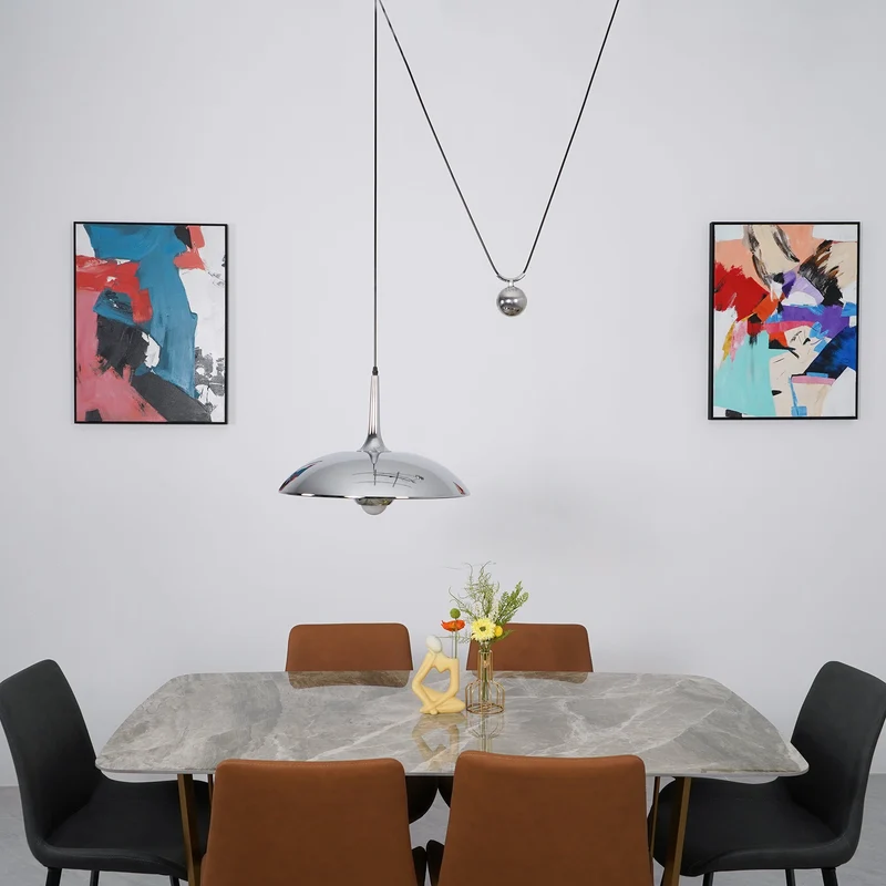 Verstelbare Hanglamp met Tegengewicht — Industriële Metalen Pendellamp in Chroom of Goud | Sansoti