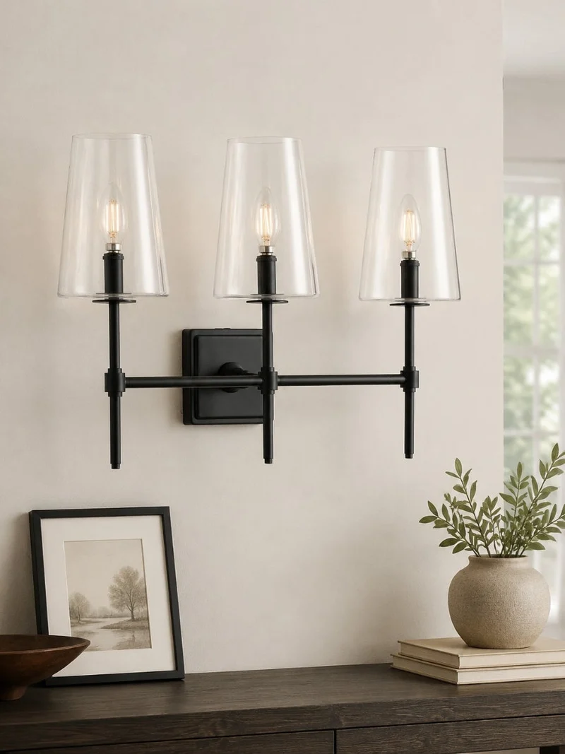 Glazen Wandlamp met Helder Glas – Enkelvoudige tot Drievoudige Configuratie – Elegante Badkamerverlichting | Sansoti