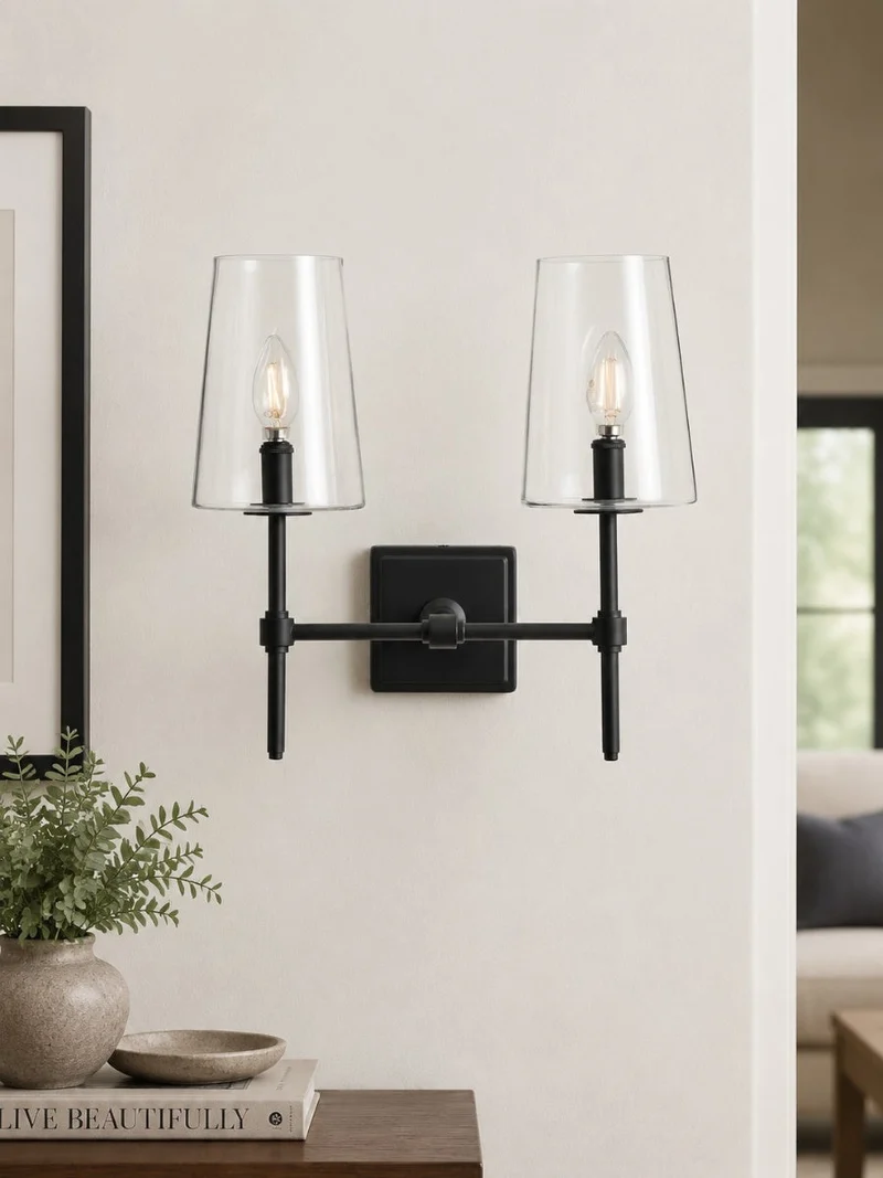 Glazen Wandlamp met Helder Glas – Enkelvoudige tot Drievoudige Configuratie – Elegante Badkamerverlichting | Sansoti