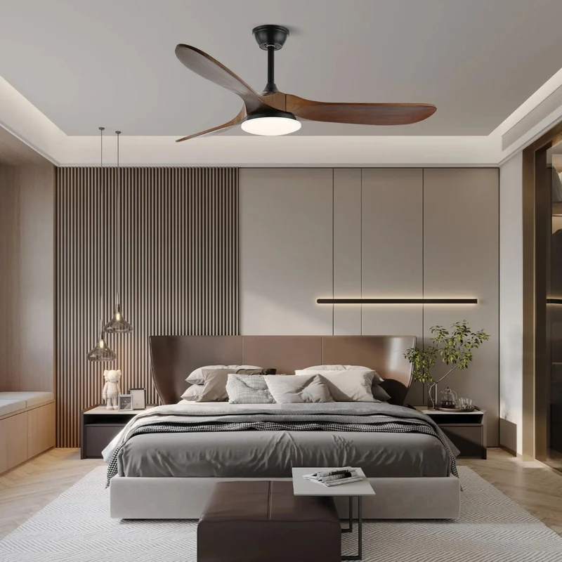 Plafondventilator met LED-verlichting — Modern design met houtnerf en 6 snelheden | Sansoti