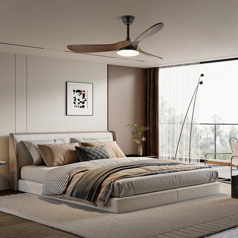 Plafondventilator met LED-verlichting — Modern design met houtnerf en 6 snelheden | Sansoti