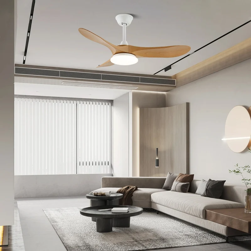 Plafondventilator met LED-verlichting — Modern design met houtnerf en 6 snelheden | Sansoti