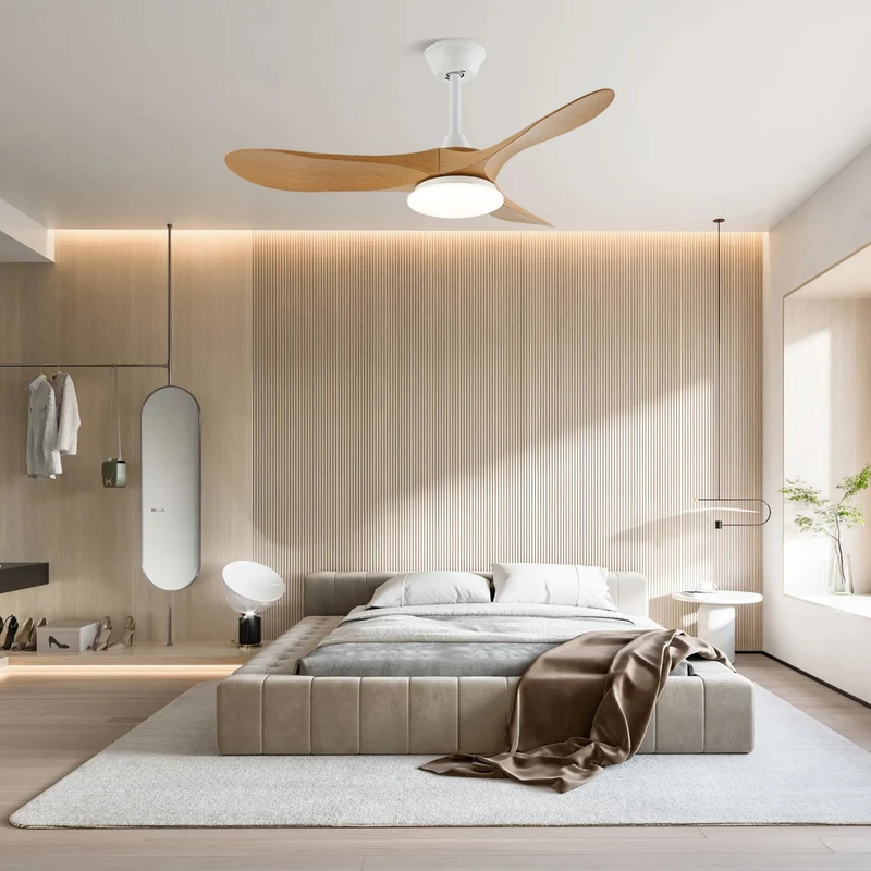 Plafondventilator met LED-verlichting — Modern design met houtnerf en 6 snelheden | Sansoti