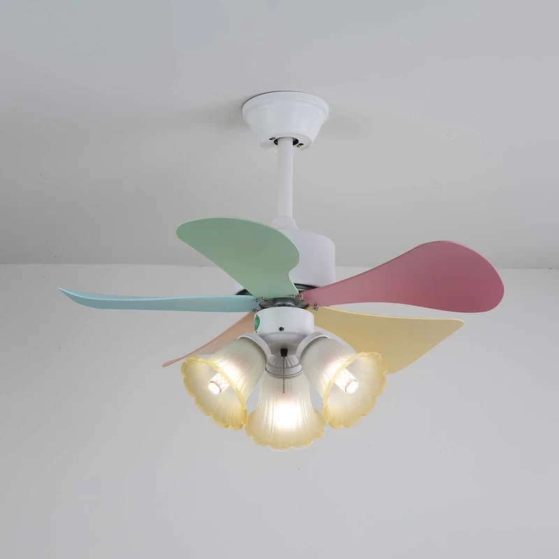 Plafondventilator met gekleurd glaslicht – Ø76cm dimbaar – 6 snelheden incl. afstandsbediening – stille motor – modern design voor woonkamer slaapkamer | Sansoti