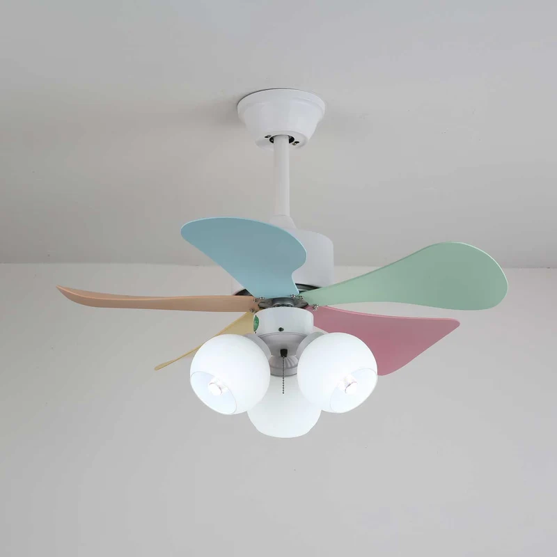 Plafondventilator met gekleurd glaslicht – Ø76cm dimbaar – 6 snelheden incl. afstandsbediening – stille motor – modern design voor woonkamer slaapkamer | Sansoti