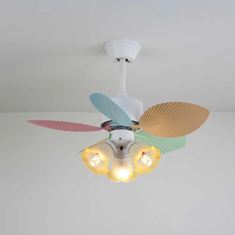 Plafondventilator met gekleurd glaslicht – Ø76cm dimbaar – 6 snelheden incl. afstandsbediening – stille motor – modern design voor woonkamer slaapkamer | Sansoti