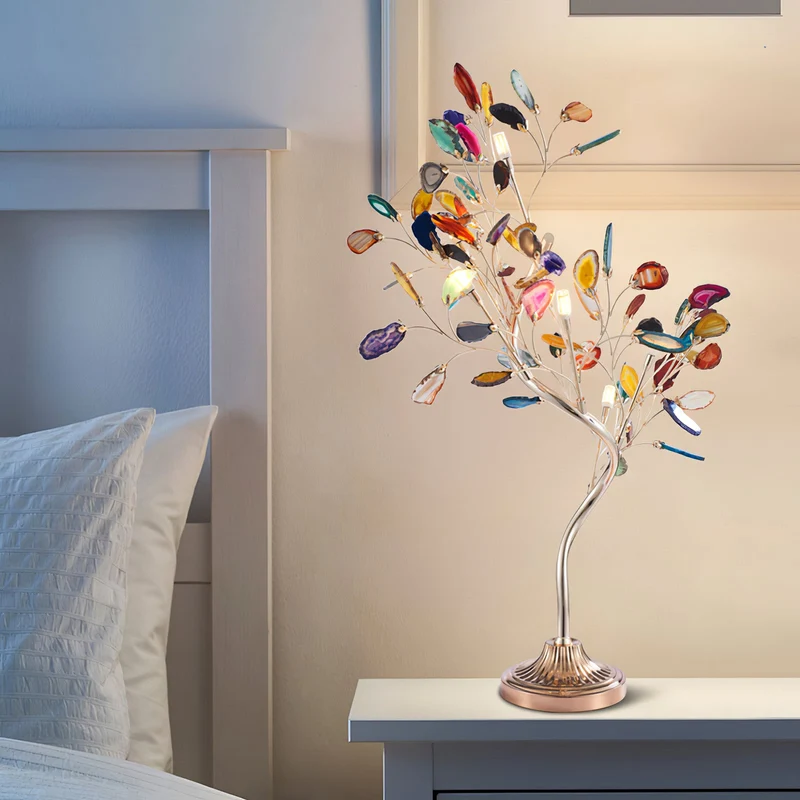 Agaat Kroonluchter – Natuursteen Hanglamp met Rozégouden Frame voor Hoge Ruimtes – Ø 65 cm & Ø 85 cm | Sansoti