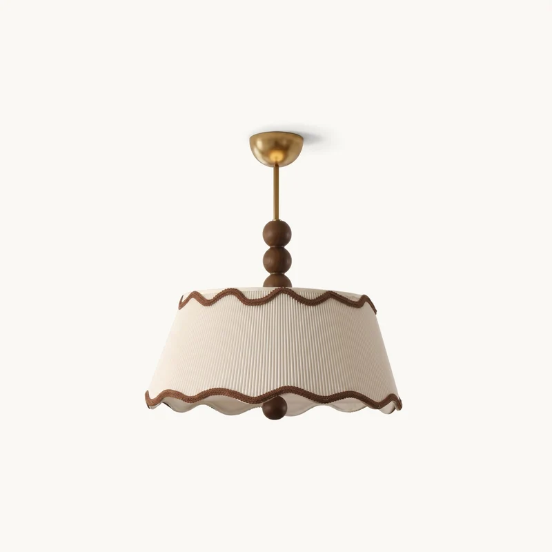 Plafondlamp met Geplooide Kap en Houten Kralen – Vintage Cottage Stijl voor Warm Sfeervol Licht | Sansoti