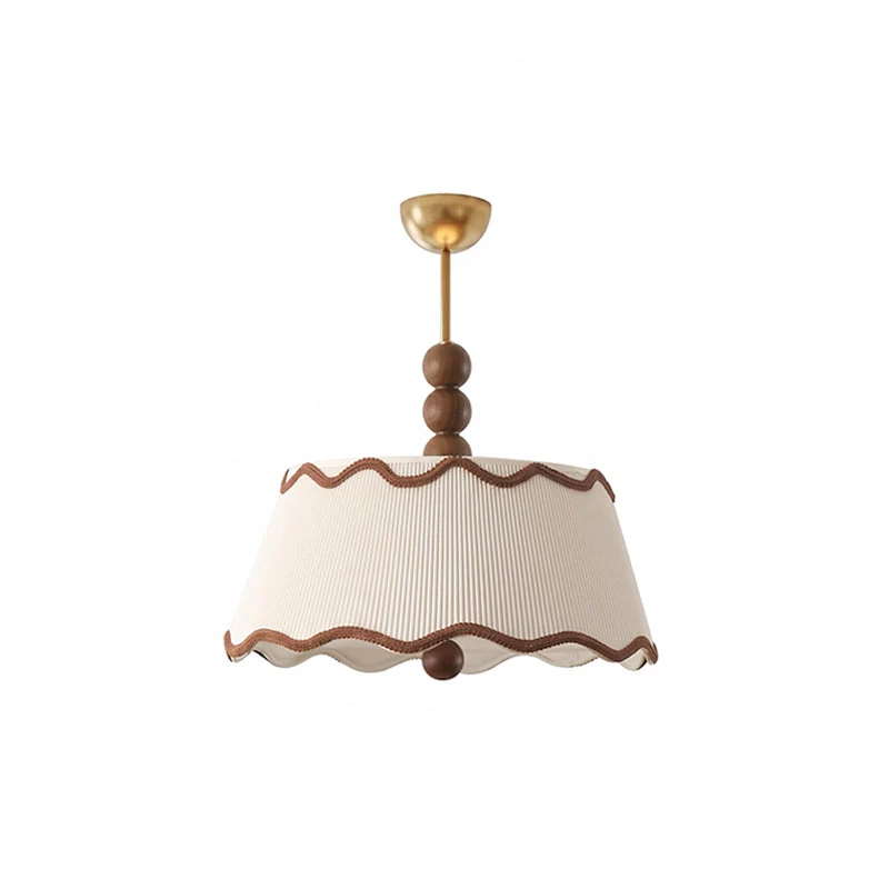 Plafondlamp met Geplooide Kap en Houten Kralen – Vintage Cottage Stijl voor Warm Sfeervol Licht | Sansoti