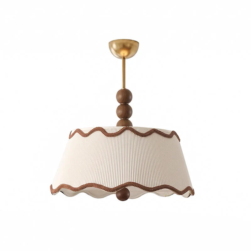 Plafondlamp met Geplooide Kap en Houten Kralen – Vintage Cottage Stijl voor Warm Sfeervol Licht | Sansoti