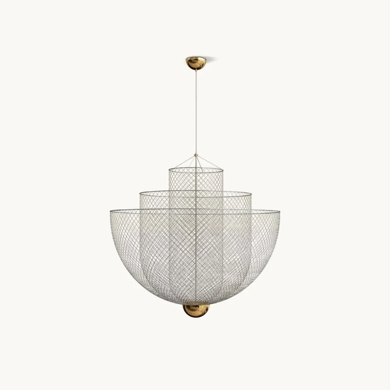 Geometrische Metalen Kroonluchter met Geïntegreerde LED en Messing Accenten – Drie Gelaagde Designlamp | Sansoti
