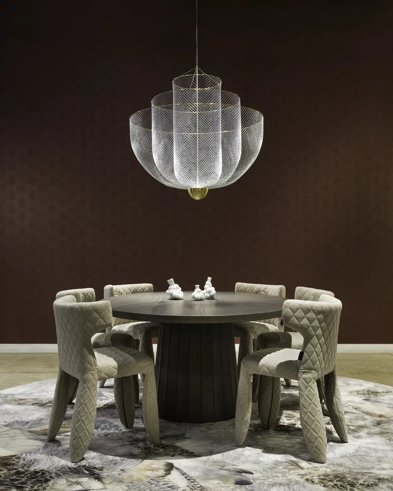 Geometrische Metalen Kroonluchter met Geïntegreerde LED en Messing Accenten – Drie Gelaagde Designlamp | Sansoti