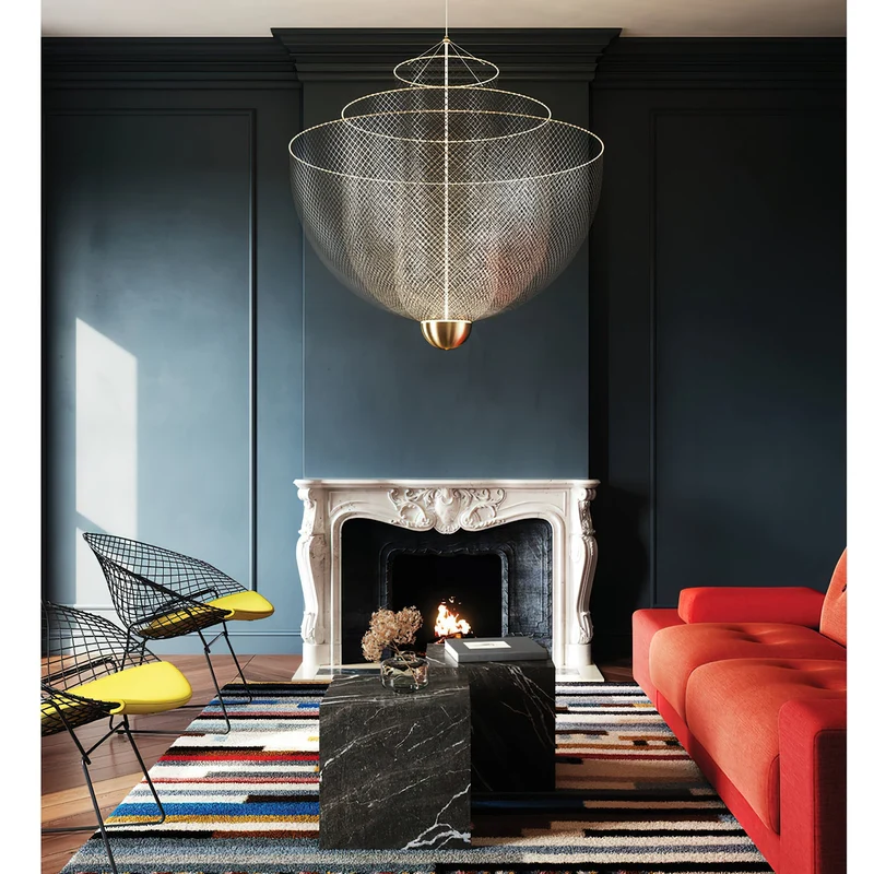 Geometrische Metalen Kroonluchter met Geïntegreerde LED en Messing Accenten – Drie Gelaagde Designlamp | Sansoti