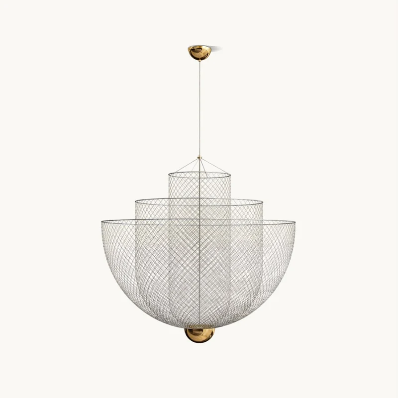 Geometrische Metalen Kroonluchter met Geïntegreerde LED en Messing Accenten – Drie Gelaagde Designlamp | Sansoti