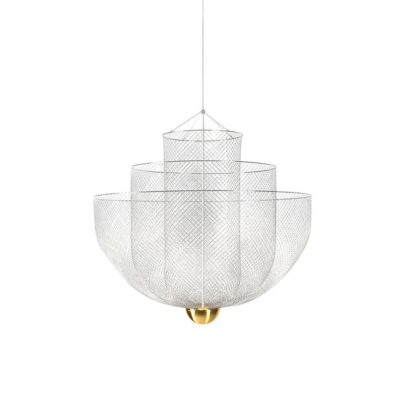 Geometrische Metalen Kroonluchter met Geïntegreerde LED en Messing Accenten – Drie Gelaagde Designlamp | Sansoti