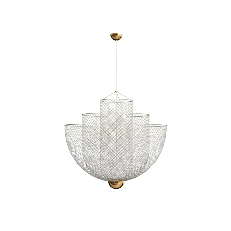 Geometrische Metalen Kroonluchter met Geïntegreerde LED en Messing Accenten – Drie Gelaagde Designlamp | Sansoti