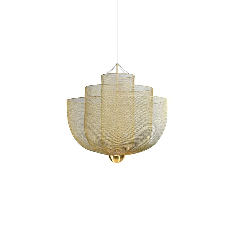 Geometrische Metalen Kroonluchter met Geïntegreerde LED en Messing Accenten – Drie Gelaagde Designlamp | Sansoti