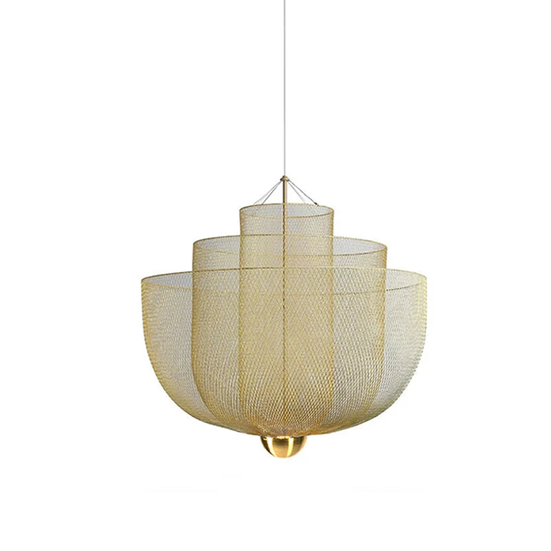 Geometrische Metalen Kroonluchter met Geïntegreerde LED en Messing Accenten – Drie Gelaagde Designlamp | Sansoti