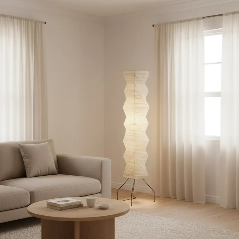 Japanse Washi Vloerlamp Centipede 190 cm Zwart IJzer Handgemaakt Mulberry Papier Ambient Verlichting 1951 Gifu Design | Sansoti