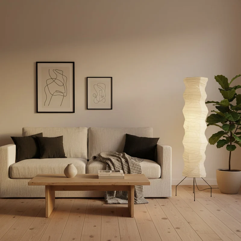 Japanse Washi Vloerlamp Centipede 190 cm Zwart IJzer Handgemaakt Mulberry Papier Ambient Verlichting 1951 Gifu Design | Sansoti