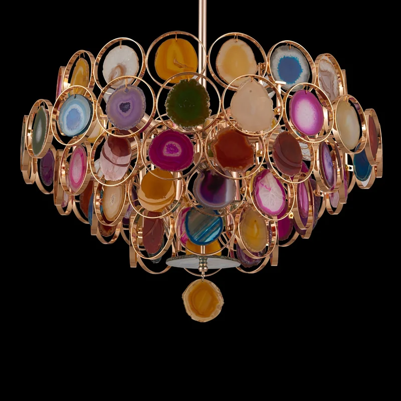 Agaat Kroonluchter – Natuursteen Hanglamp met Goudkleurige Montage – Echt Braziliaans Agaat Verlicht | Sansoti