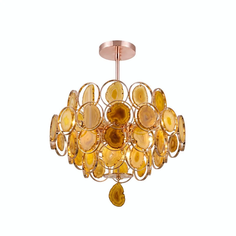 Agaat Kroonluchter – Natuursteen Hanglamp met Goudkleurige Montage – Echt Braziliaans Agaat Verlicht | Sansoti