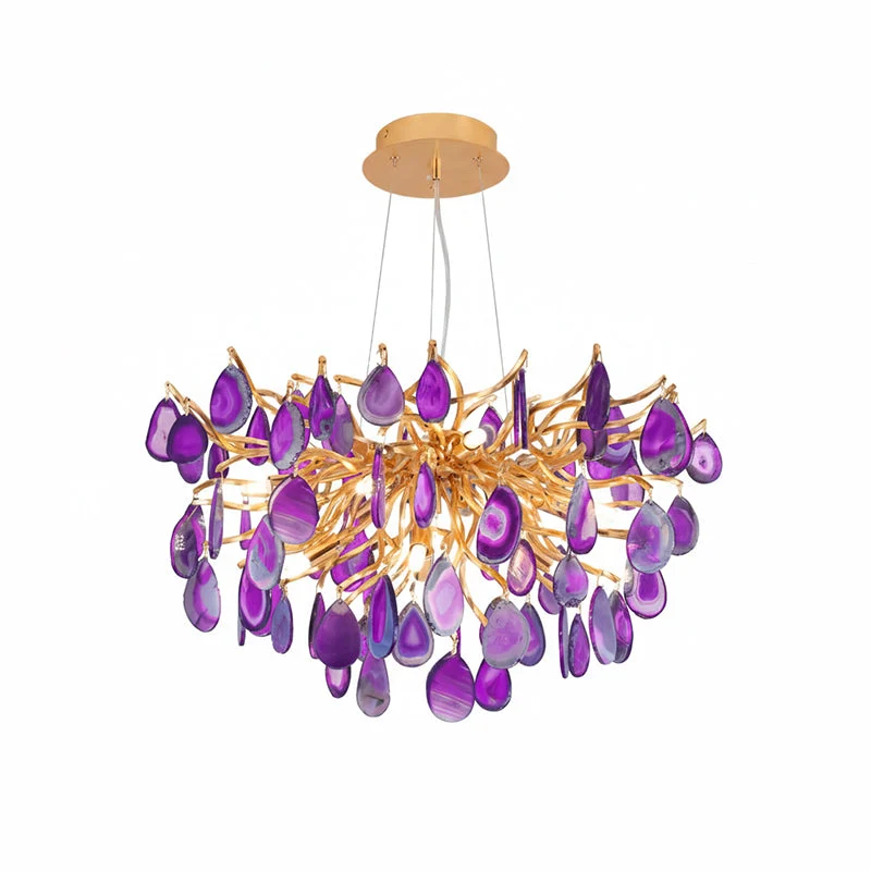 Natuursteen Agaat Kroonluchter met Vergulde Metalen Behuizing - Handgeslepen Schijven Warm Goudkleurige Afwerking 8 of 9 Lichtpunten Luxe Plafondverlichting Exclusief Statement-Piece | Sansoti