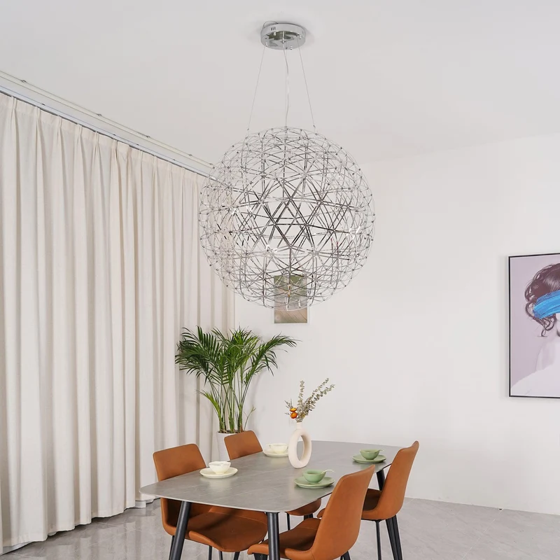 LED Hanglamp Bol Zilver Sfeerverlichting Moderne Lichtbol met Dimbare Lichtpunten Transparante Kristalbol Decoratief Scandinavisch Warm Wit Industrieel Design Interieurlamp | Sansoti