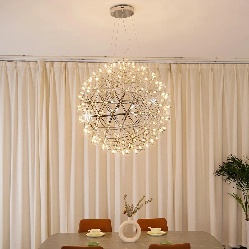 LED Hanglamp Bol Zilver Sfeerverlichting Moderne Lichtbol met Dimbare Lichtpunten Transparante Kristalbol Decoratief Scandinavisch Warm Wit Industrieel Design Interieurlamp | Sansoti