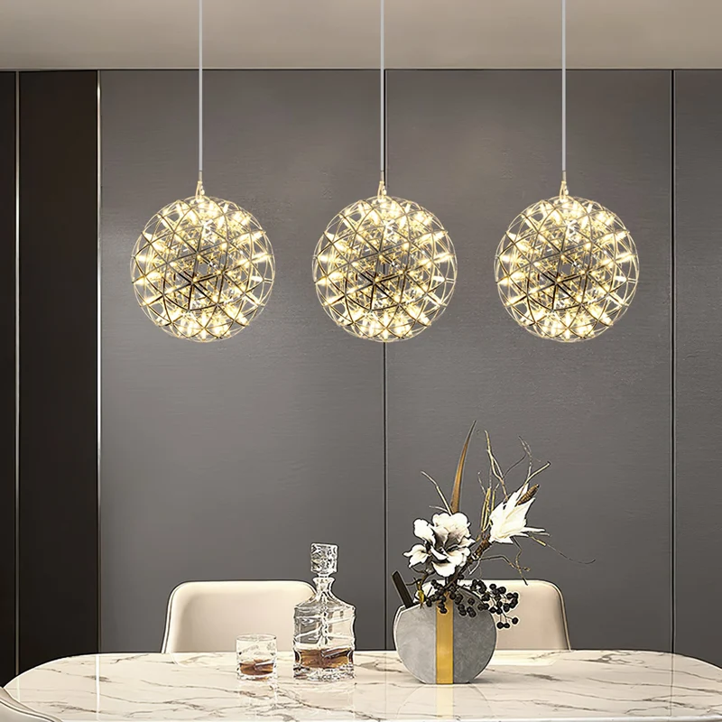 LED Hanglamp Bol Zilver Sfeerverlichting Moderne Lichtbol met Dimbare Lichtpunten Transparante Kristalbol Decoratief Scandinavisch Warm Wit Industrieel Design Interieurlamp | Sansoti