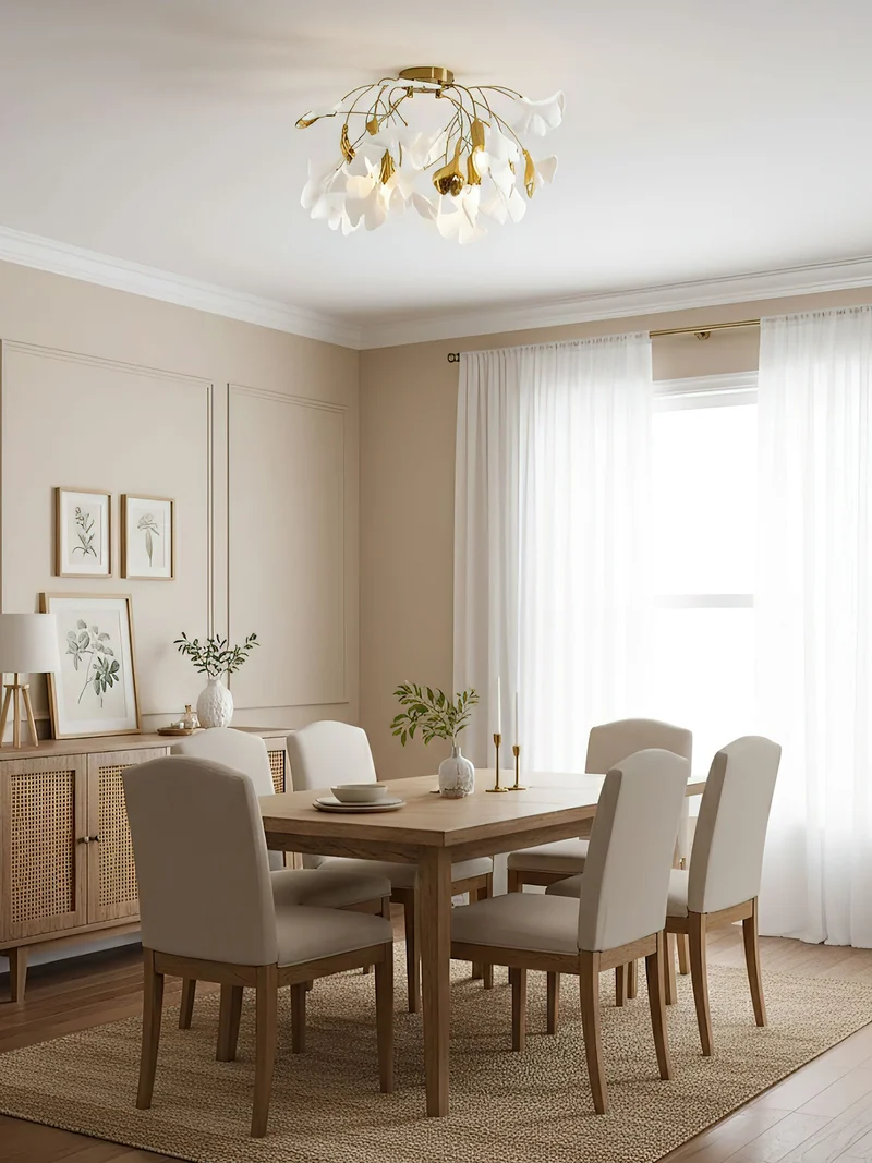Keramische Hanglamp Ginkgo-Blad – Goudkleurige Armatuur met Witte Bladeren – Modern Natuurgeïnspireerd Design voor Woonkamer Eetkamer Slaapkamer | Sansoti