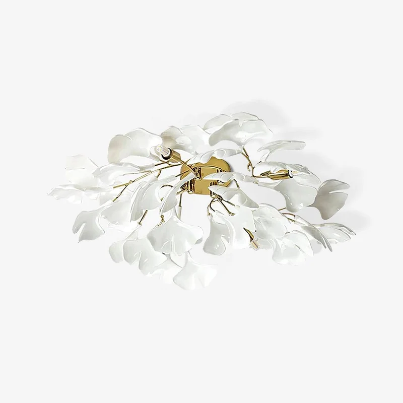 Keramische Hanglamp Ginkgo-Blad – Goudkleurige Armatuur met Witte Bladeren – Modern Natuurgeïnspireerd Design voor Woonkamer Eetkamer Slaapkamer | Sansoti