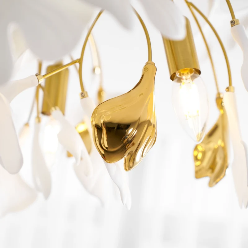 Keramische Hanglamp Ginkgo-Blad – Goudkleurige Armatuur met Witte Bladeren – Modern Natuurgeïnspireerd Design voor Woonkamer Eetkamer Slaapkamer | Sansoti
