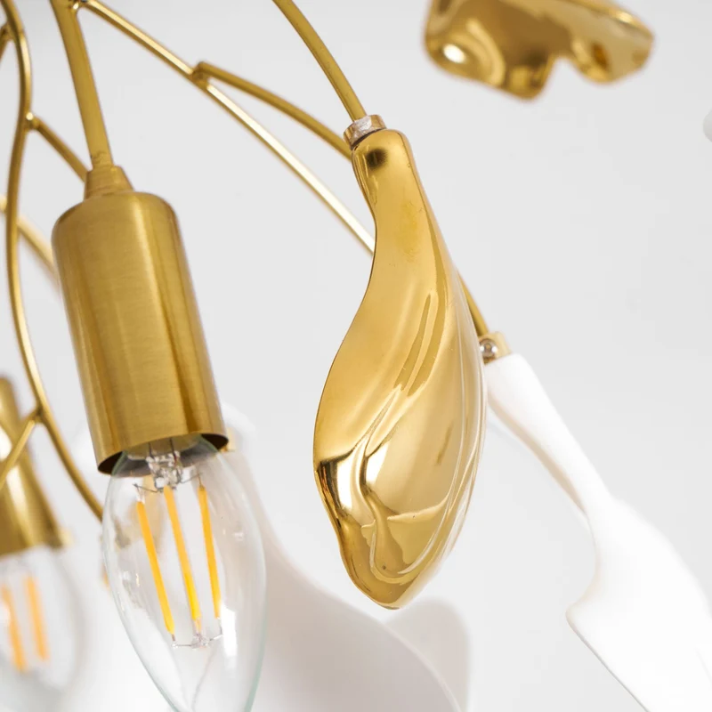 Keramische Hanglamp Ginkgo-Blad – Goudkleurige Armatuur met Witte Bladeren – Modern Natuurgeïnspireerd Design voor Woonkamer Eetkamer Slaapkamer | Sansoti