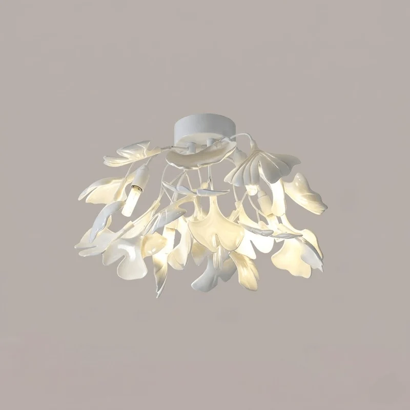 Keramische Hanglamp Ginkgo-Blad – Goudkleurige Armatuur met Witte Bladeren – Modern Natuurgeïnspireerd Design voor Woonkamer Eetkamer Slaapkamer | Sansoti