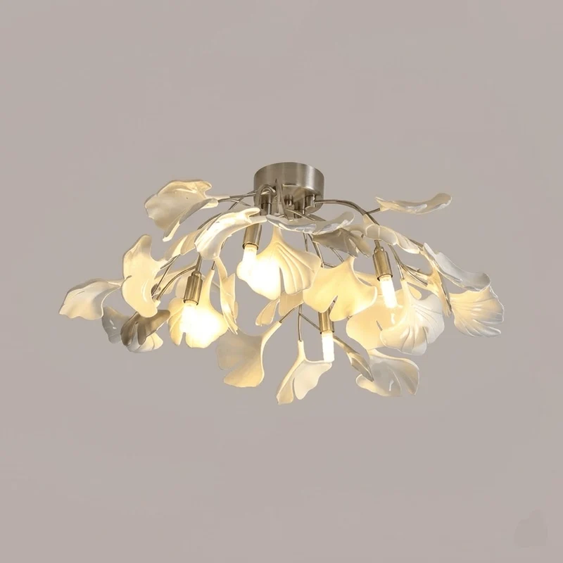 Keramische Hanglamp Ginkgo-Blad – Goudkleurige Armatuur met Witte Bladeren – Modern Natuurgeïnspireerd Design voor Woonkamer Eetkamer Slaapkamer | Sansoti